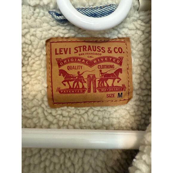 Levis Original men’s classic Sherpa Trucker Jacket Snap Up Blue Medium - Picture 5 of 10